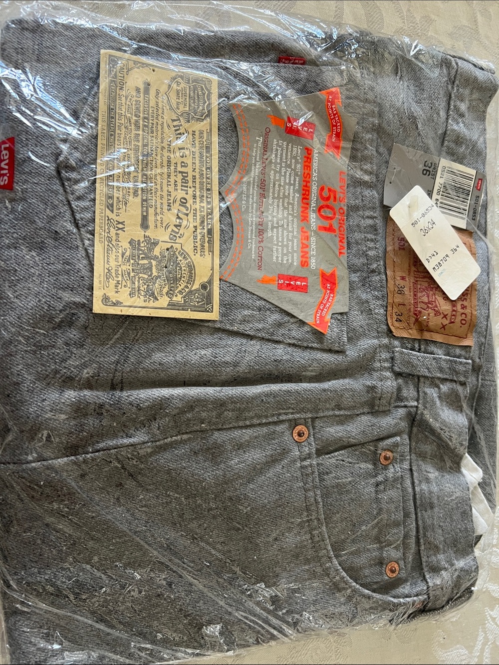 Levi-1992- Original Levi's Gray Jeans 501-Button Fly-100% Cotton